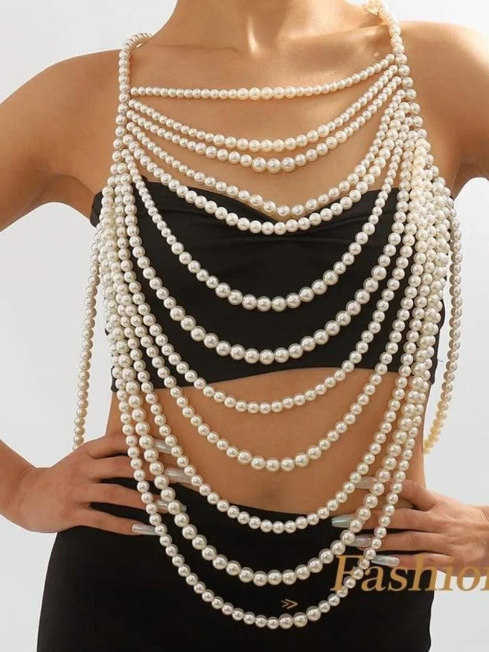 Pearl Body Chain Pearl Body Jewelry Top Pearls Shoulder Necklace for Women Summe